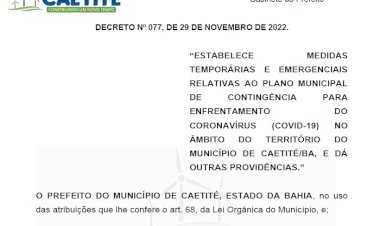 Prefeito de Caetité estabelece medidas temporárias e emergenciais diante do crescente número de casos de Covid no Município