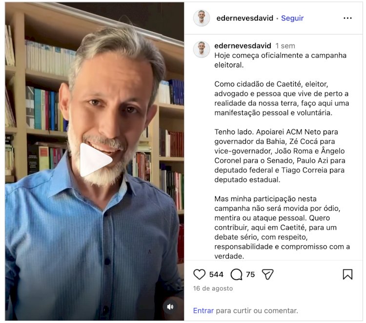 NO TABULEIRO DE 2026, ÉDER DAVID MANTÉM IDENTIDADE E PROJETO PRÓPRIOS